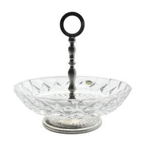 Val Saint Lambert “Imperial” Crystal & Silverplate Serving Bowl w/Handle 7 1/2”